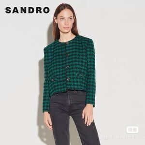 Sandro wool Green and Black Houndstooth Jacket and skirts set
